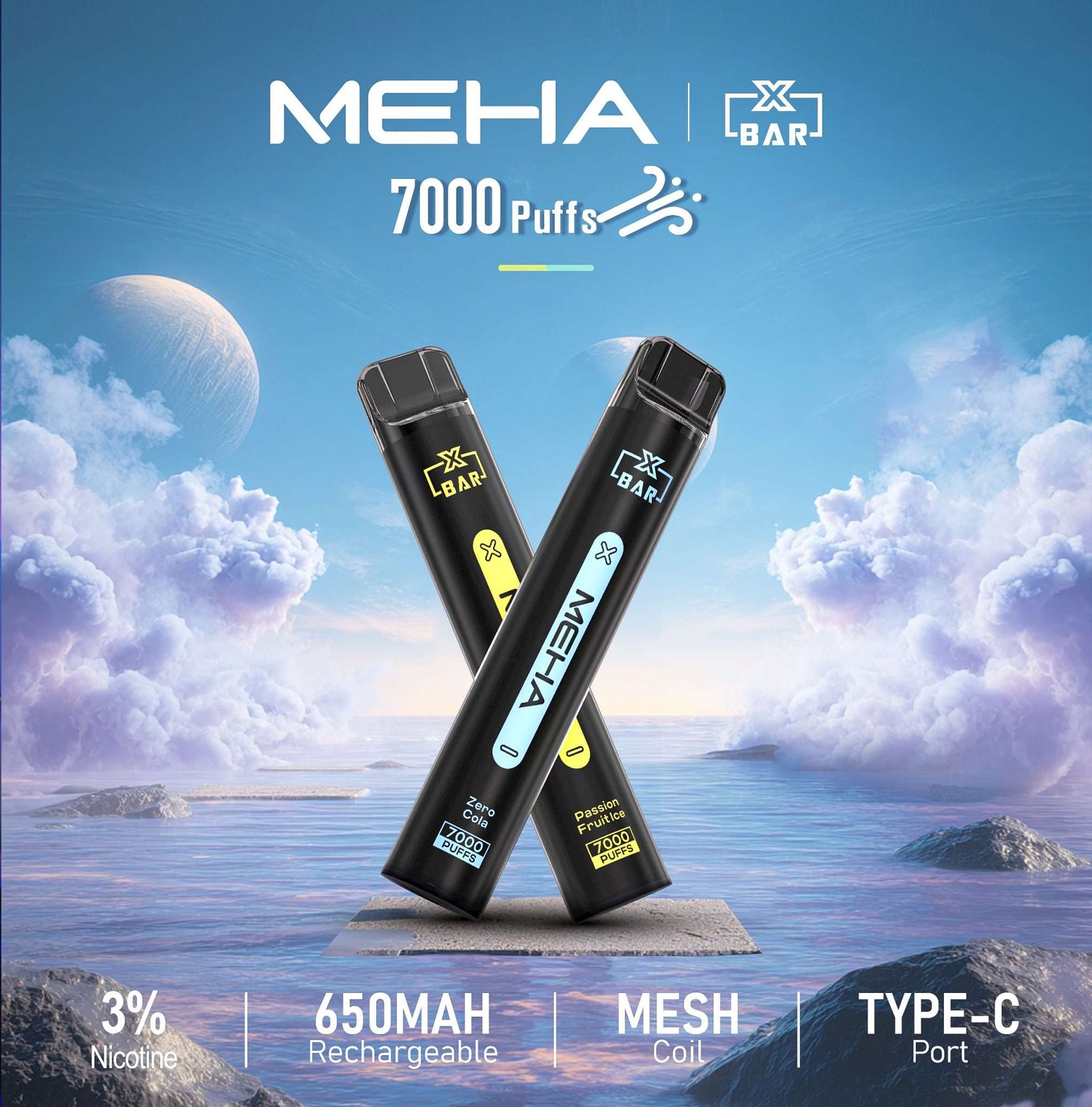 Meha Xbar 一次性電子煙7000口 | 魅嗨一次性推薦 | MEHA XBAR 魅嗨小黑條7000口拋棄式電子煙 | 續航持久-台灣現貨兩到三天送達